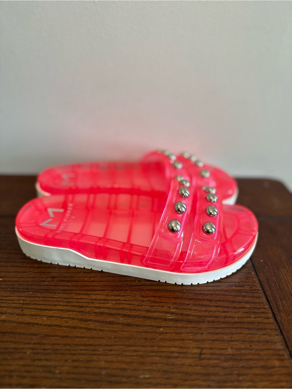 Marc Fisher Pink Jelly Slide Sandals with Silver Studs NEW